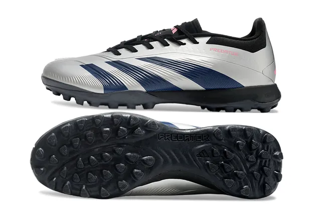Adidas Predator Silver Navy Low-Cut Synthetic Upper Three Stripes Turf Soccer Shoes 6