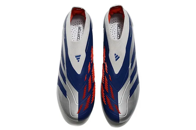 Adidas Predator রূপালি নৌবাহিনী সক-ফিট কলার তিন স্ট্রাইপ ওভারলে ফার্ম-ग्राउंड সকার জুতা 2