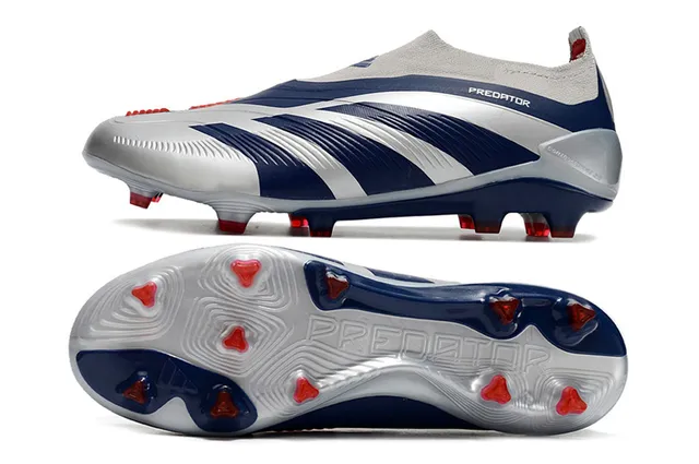 Adidas Predator রূপালি নৌবাহিনী সক-ফিট কলার তিন স্ট্রাইপ ওভারলে ফার্ম-ग्राउंड সকার জুতা 5