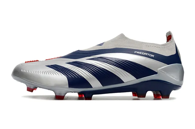Adidas Predator রূপালি নৌবাহিনী সক-ফিট কলার তিন স্ট্রাইপ ওভারলে ফার্ম-ग्राउंड সকার জুতা 8