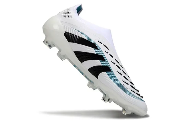 Adidas Predator White Black Laceless Sock-Fit Collar Transparent Studbed Outsole Firm-Ground Soccer Shoes 2