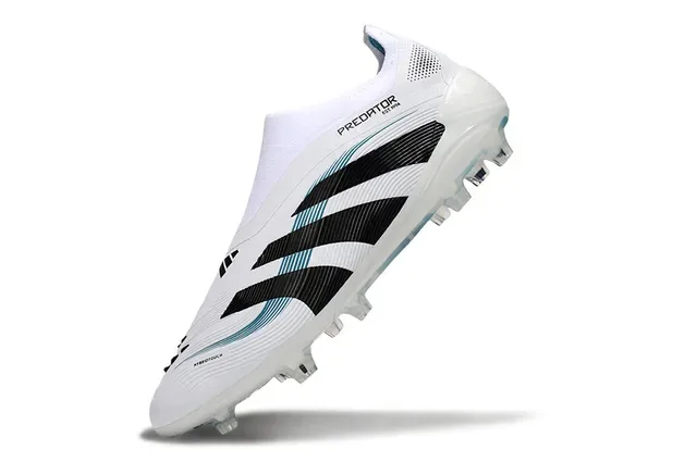 Adidas Predator White Black Laceless Sock-Fit Collar Transparent Studbed Outsole Firm-Ground Soccer Shoes 3