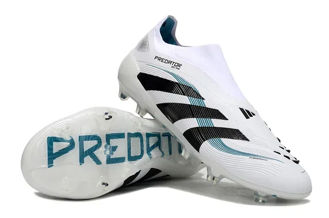 Adidas Predator White Black Laceless Sock-Fit Collar Transparent Studbed Outsole Firm-Ground Soccer Shoes 4