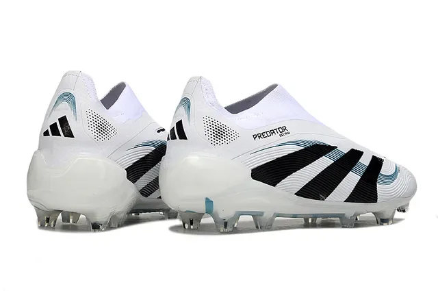 Adidas Predator White Black Laceless Sock-Fit Collar Transparent Studbed Outsole Firm-Ground Soccer Shoes 5