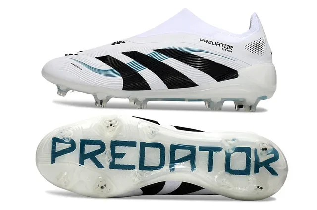 Adidas Predator White Black Laceless Sock-Fit Collar Transparent Studbed Outsole Firm-Ground Soccer Shoes 6