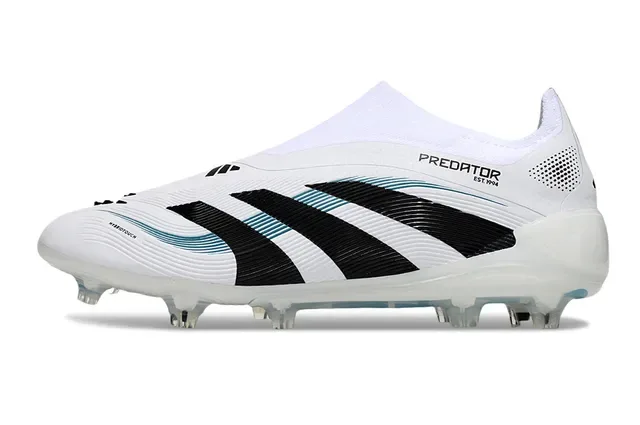 Adidas Predator White Black Laceless Sock-Fit Collar Transparent Studbed Outsole Firm-Ground Soccer Shoes 7