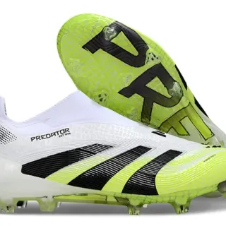 Adidas Predator Blanc Vert Coupe Basse Col Enveloppant Tige Texturée Cage Sol Ferme Chaussures de Football