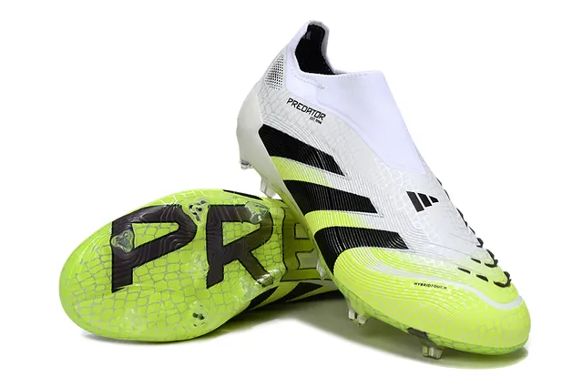 Adidas Predator Branco Verde Baixo Corte Colar Ajustável para Meia Upper Texturizado Cage Solo Firme Sapatos de Futebol 4