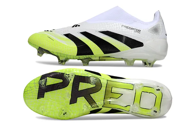 Adidas Predator Branco Verde Baixo Corte Colar Ajustável para Meia Upper Texturizado Cage Solo Firme Sapatos de Futebol 6
