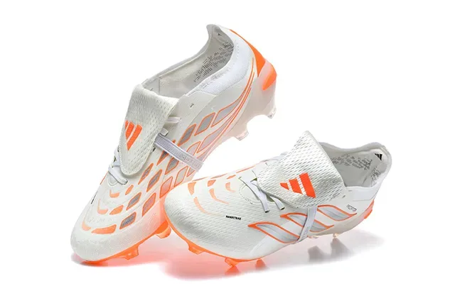 Adidas Predator أحذية كرة القدم أبيض برتقالي منخفضة القطع مع ربطة أحذية مقفلة للأرض الصلبة 2