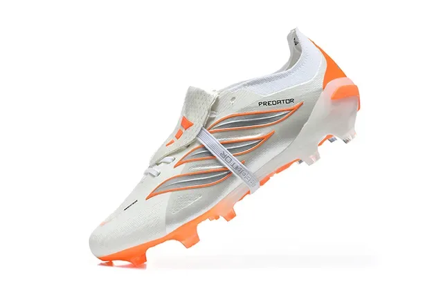 Adidas Predator أحذية كرة القدم أبيض برتقالي منخفضة القطع مع ربطة أحذية مقفلة للأرض الصلبة 4
