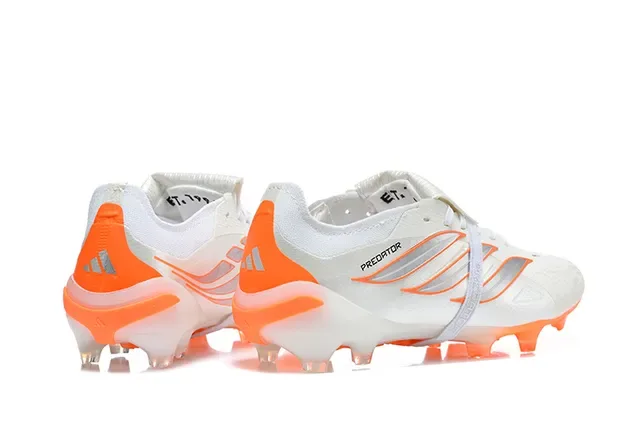 Adidas Predator أحذية كرة القدم أبيض برتقالي منخفضة القطع مع ربطة أحذية مقفلة للأرض الصلبة 5