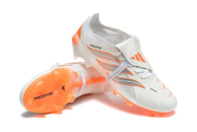 Adidas Predator أحذية كرة القدم أبيض برتقالي منخفضة القطع مع ربطة أحذية مقفلة للأرض الصلبة 7