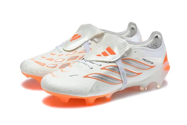 Adidas Predator أحذية كرة القدم أبيض برتقالي منخفضة القطع مع ربطة أحذية مقفلة للأرض الصلبة 8