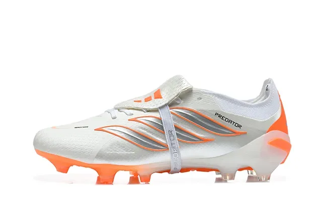 Adidas Predator أحذية كرة القدم أبيض برتقالي منخفضة القطع مع ربطة أحذية مقفلة للأرض الصلبة 10