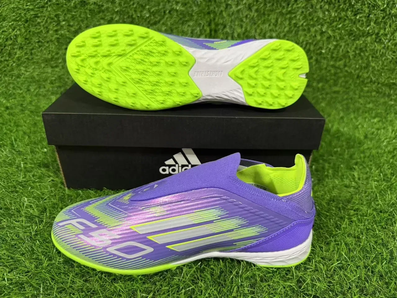 Adidas Purple Green Sock-Fit Collar Iridescent Upper Turf Soccer Shoes 6