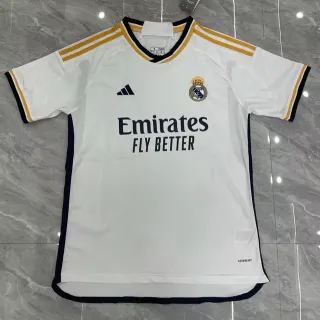 Adidas Real Madrid 2023/24 Home White Black Gold Shoulder Stripe Jersey