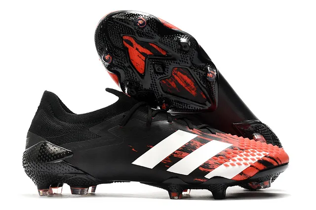 Adidas Rouge Noir Col Tricoté Lacets Asymétriques Chaussures de Football Sol Ferme 2