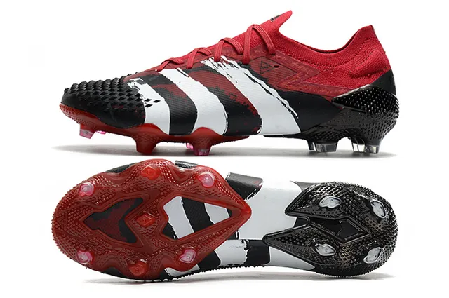 Adidas Rouge Noir Col Tricoté Lacets Asymétriques Chaussures de Football Sol Ferme 20