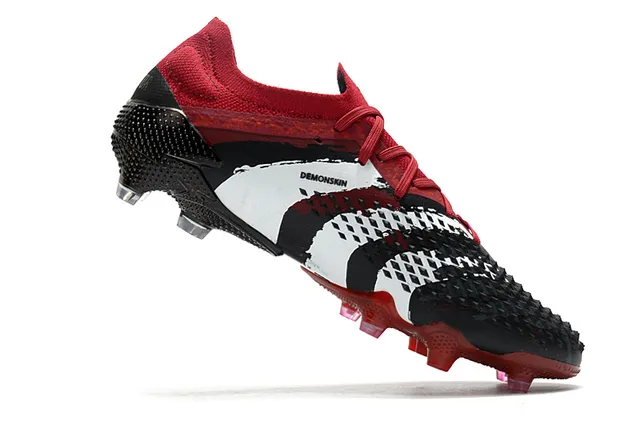 Adidas Rouge Noir Col Tricoté Lacets Asymétriques Chaussures de Football Sol Ferme 21