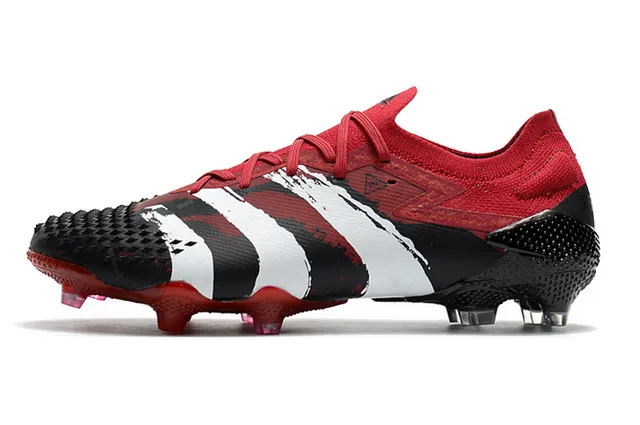 Adidas Rouge Noir Col Tricoté Lacets Asymétriques Chaussures de Football Sol Ferme 23