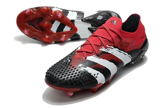 Adidas Rouge Noir Col Tricoté Lacets Asymétriques Chaussures de Football Sol Ferme 24