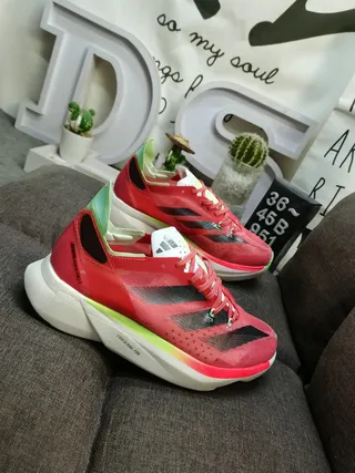 Adidas Red Green Engineered Mesh Upper Three-Stripe Side Branding Running Shoes 9