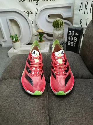 Adidas Red Green Engineered Mesh Upper Three-Stripe Side Branding Running Shoes 10