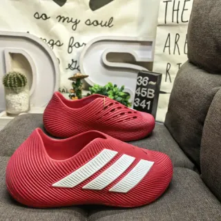 Adidas Red Slip-On Molded Rubber Clogs