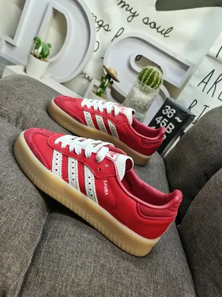 Adidas أحمر أبيض منخفض الارتفاع مثقوب لوحة ثلاث شرائط نمط حياة حذاء رياضي 7