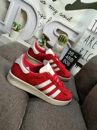 Adidas Red White Suede Upper Three-Stripe Side Panel Lifestyle Sneakers 9