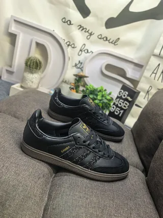 Adidas Samba Black Gold Low-Top Leather Upper Lifestyle Sneakers 9