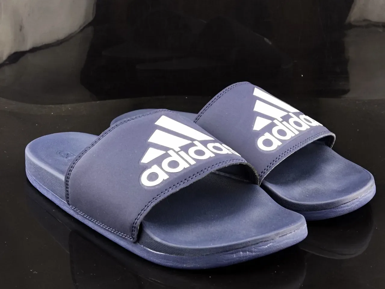 Adidas Slide Navy Blue White Logo Slippers 4