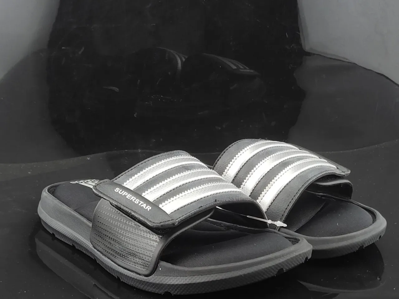Adidas Superstar Black and Silver Metallic Slippers 4