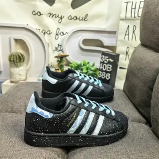 Adidas Superstar أسود أزرق Shell-Toe الجزء العلوي المتشقق أسلوب حياة Sneakers