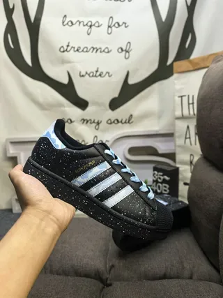Adidas Superstar أسود أزرق Shell-Toe الجزء العلوي المتشقق أسلوب حياة Sneakers 5