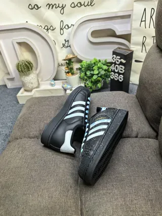 Adidas Superstar أسود أزرق Shell-Toe الجزء العلوي المتشقق أسلوب حياة Sneakers 6