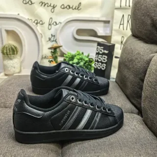 Adidas Superstar Noir Argent Shell-Toe Cuir Supérieur Chaussures Lifestyle