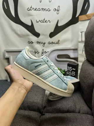 Adidas Superstar أحذية رياضية أسلوبية أزرق رمادي من الجلد المخملي 5