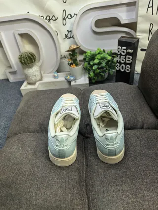 Adidas Superstar أحذية رياضية أسلوبية أزرق رمادي من الجلد المخملي 8