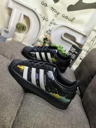 Adidas Superstar Paint Splatter Black Multicolor Lifestyle Sneakers 7