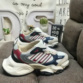 Adidas Track Trainer White Navy Sculpted Sole Three-Stripe Side Panel Chunky Sneakers