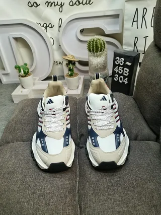 Adidas Track Trainer White Navy Sculpted Sole Three-Stripe Side Panel Chunky Sneakers 10
