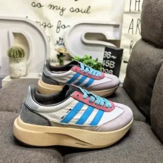 Adidas أبيض أزرق سميك سولة منصة ثلاث خطوط لوحة جانبية أحذية أسلوب حياة