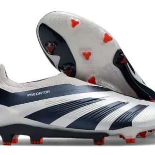 Adidas Blanc Marine Sans Lacets Haut à Enfiler Moldé Superposition de Trois Rayures Terre Ferme Chaussures de Football