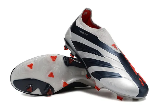 Adidas Blanco Marino Sin Cordones Upper Ajuste a Calcetín Moldado Superposición de Tres Rayas Ground Firme Zapatos de Fútbol 4