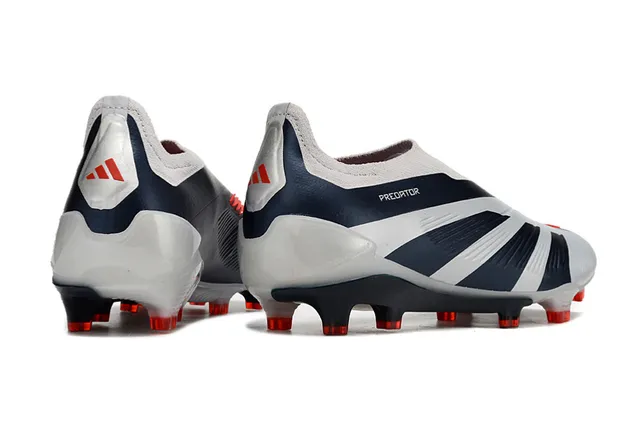 Adidas Blanco Marino Sin Cordones Upper Ajuste a Calcetín Moldado Superposición de Tres Rayas Ground Firme Zapatos de Fútbol 5