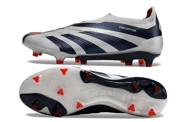 Adidas Blanco Marino Sin Cordones Upper Ajuste a Calcetín Moldado Superposición de Tres Rayas Ground Firme Zapatos de Fútbol 6