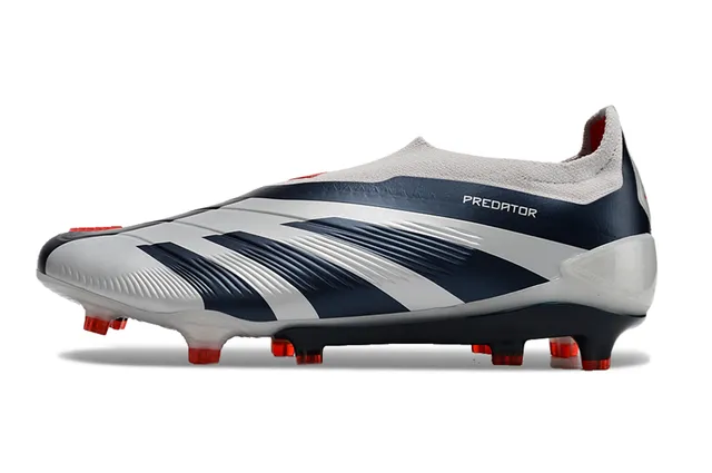 Adidas Blanco Marino Sin Cordones Upper Ajuste a Calcetín Moldado Superposición de Tres Rayas Ground Firme Zapatos de Fútbol 7