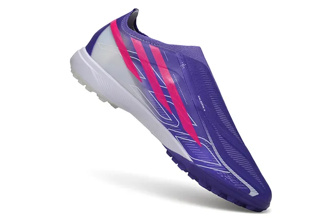 Adidas X Morado Rosa sin cordones parte superior tipo calcetín suela con tacos moldeados turf zapatillas de fútbol 2